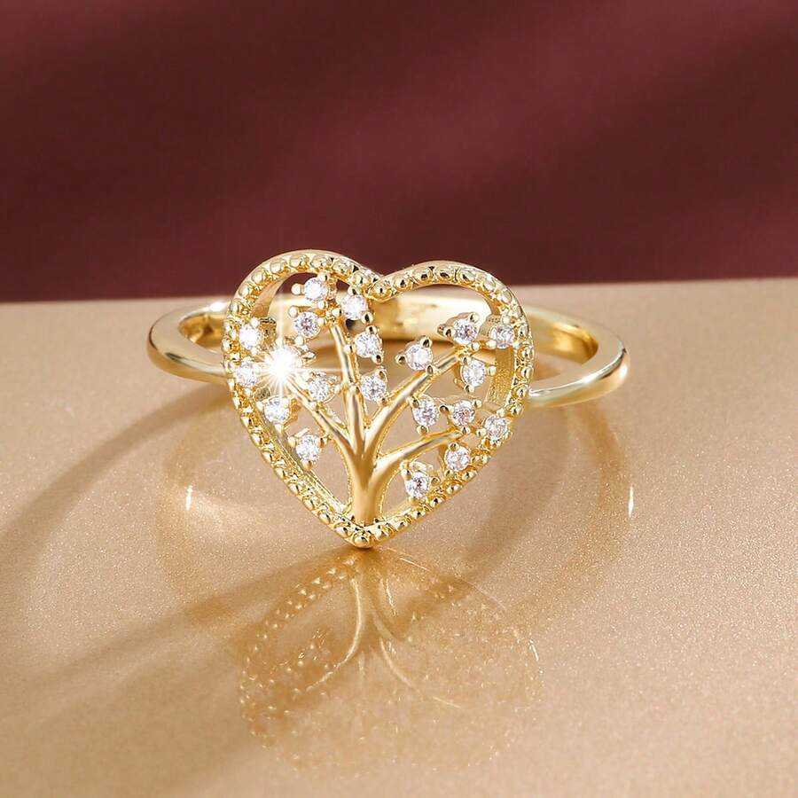 1pc Fashion Christmas Tree Shape Heart Design Cubic Zirconia Women Ring