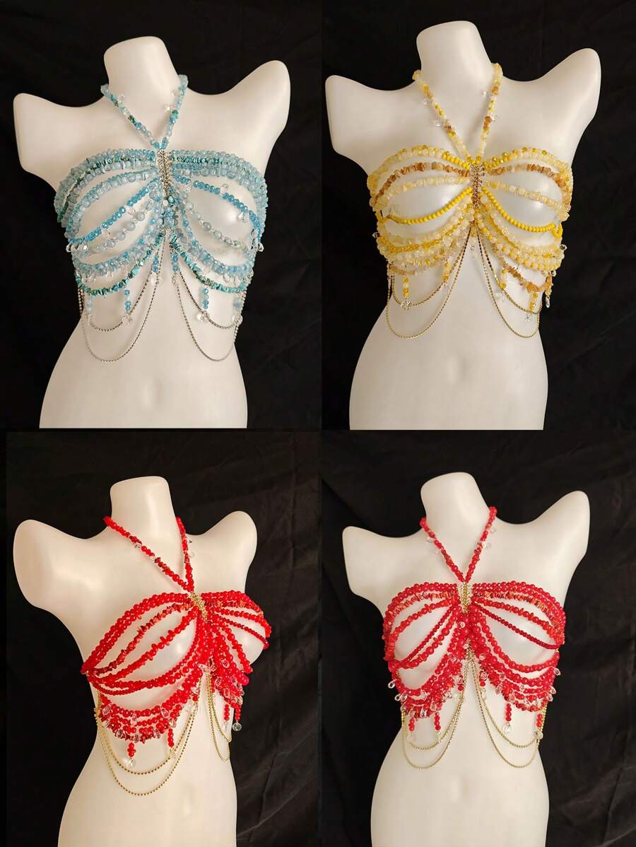 Sexy Lingerie Accessories Body Chain Halloween Costumes Women Sexy Body Chain For Women, Men & Crossdressers – Acrylic, Crystal, Sequins Chest Harness, Hollow-Out Pendant Vest, Hot Girl Bra Accessories For Nightclubs, Parties, Hotels, Carnivals, Couples