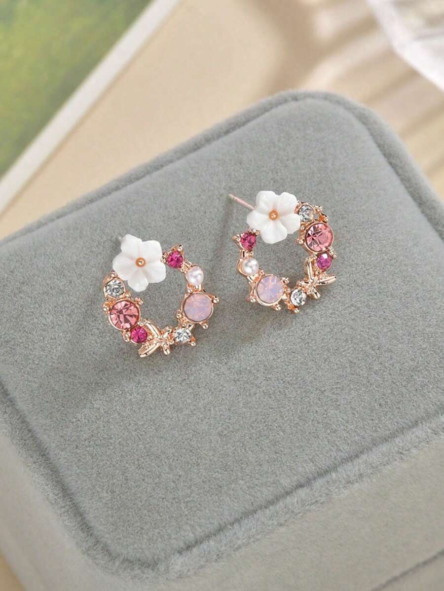 1 par de aretes de flor de cesta de diamante de aleación de color para banquete, regalo de fecha para damas