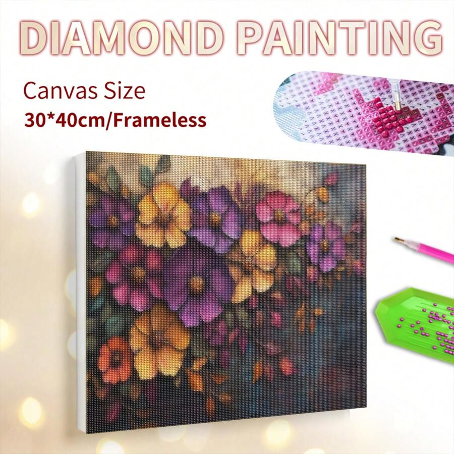 1pc 5D Diamond Painting Kit, Full Drill Round Diamonds, DIY Canvas Wall Art, Floral Mosaic Craft, Cross Stitch Decor Home Decor Gift, Frameless 11.81x15.75inch