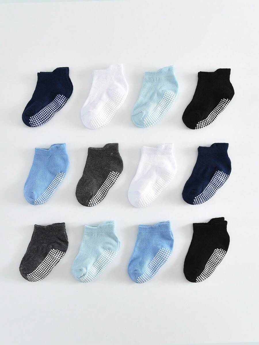 6 Pairs/12 Pairs Baby Anti-Slip Ankle Socks With Non-Slip Rubber Sole, Suitable For Infant, Toddler, Boys And Girls