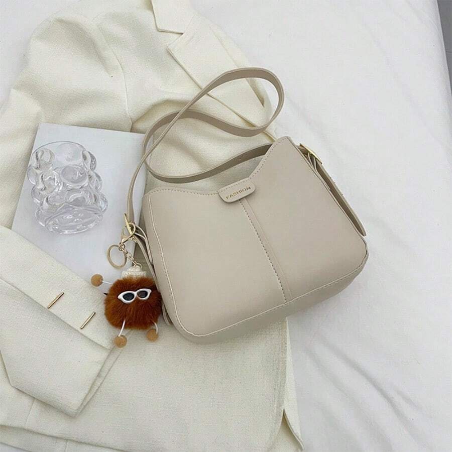 1 pieza Bolso de hombro tipo cubo versátil para mujeres, bolso de mensajero cruzado de PU de diseñador de lujo, bolso casual de color liso para damas