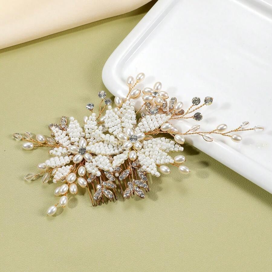 Peigne à cheveux en perle blanche fait à la main, accessoire de robe de mariée de gros