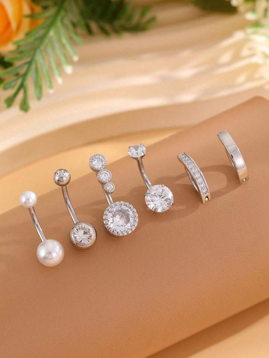 6 Stücke/Set modische & elegante Metall Bauchnabelringe, vielseitig einsetzbar für Party, Strand, Alltag, Geschenk (handgemacht, kann 1-3cm Unterschied geben)