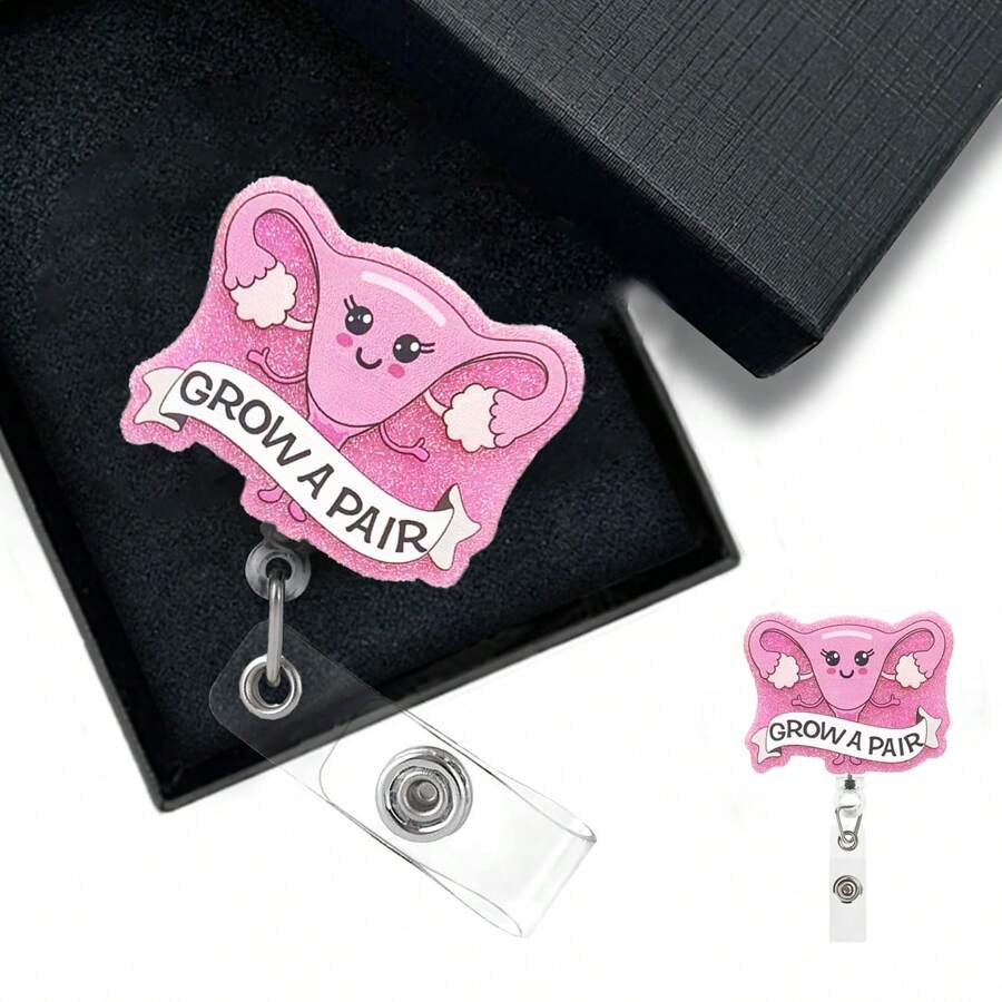 1 pezzo Portabadge retrattile in acrilico con CORVO rosa, Porta biglietto da visita per ginecologo, Portacard di riconoscimento per LPN, RN, GYN, Assistente Infermiere, Regali per infermieri, Forniture scolastiche, Ritorno a Scuola