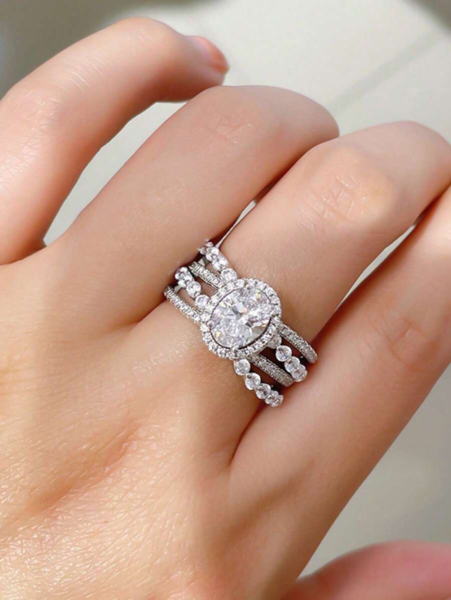 1 Peça Anel Glamoroso de Zircônia Cúbica para Mulheres, Presente de Casamento, Noivado, Dia dos Namorados, Festa