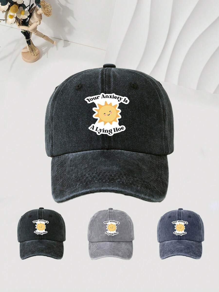 1pc Sun Graphic Baseball Cap, Washable Adjustable Hat, Fashion Breathable Versatile Outdoor Sun Protection, Gift For Holidays