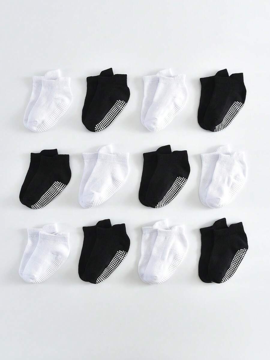 6 Pairs/12 Pairs Baby Anti-Slip Ankle Socks With Non-Slip Rubber Sole, Suitable For Infant, Toddler, Boys And Girls