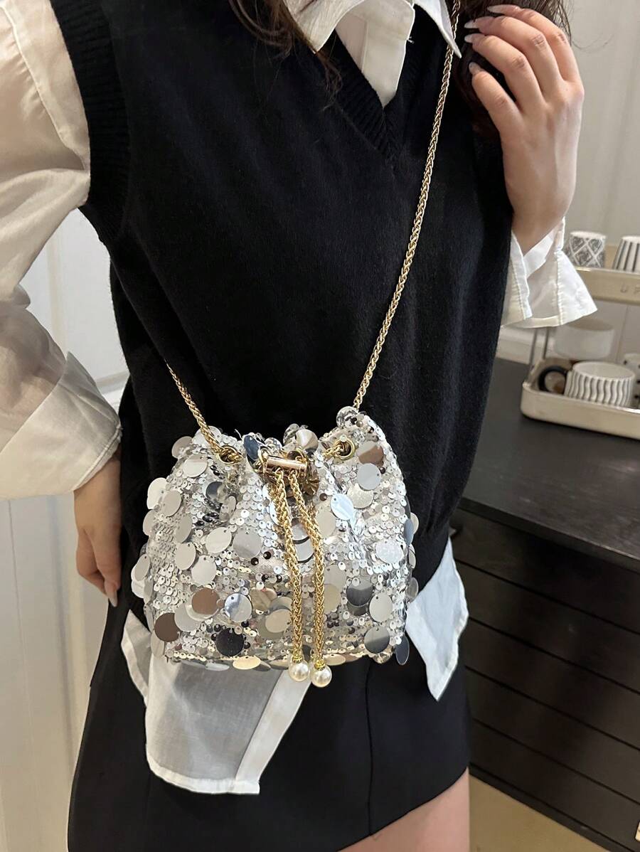 Fashionable Niche Sequin Chain Bag For Women In The Summer Of 2025, New Bucket Bag, Crossbody Bag, Fashionable And Personalized Shoulder Bag