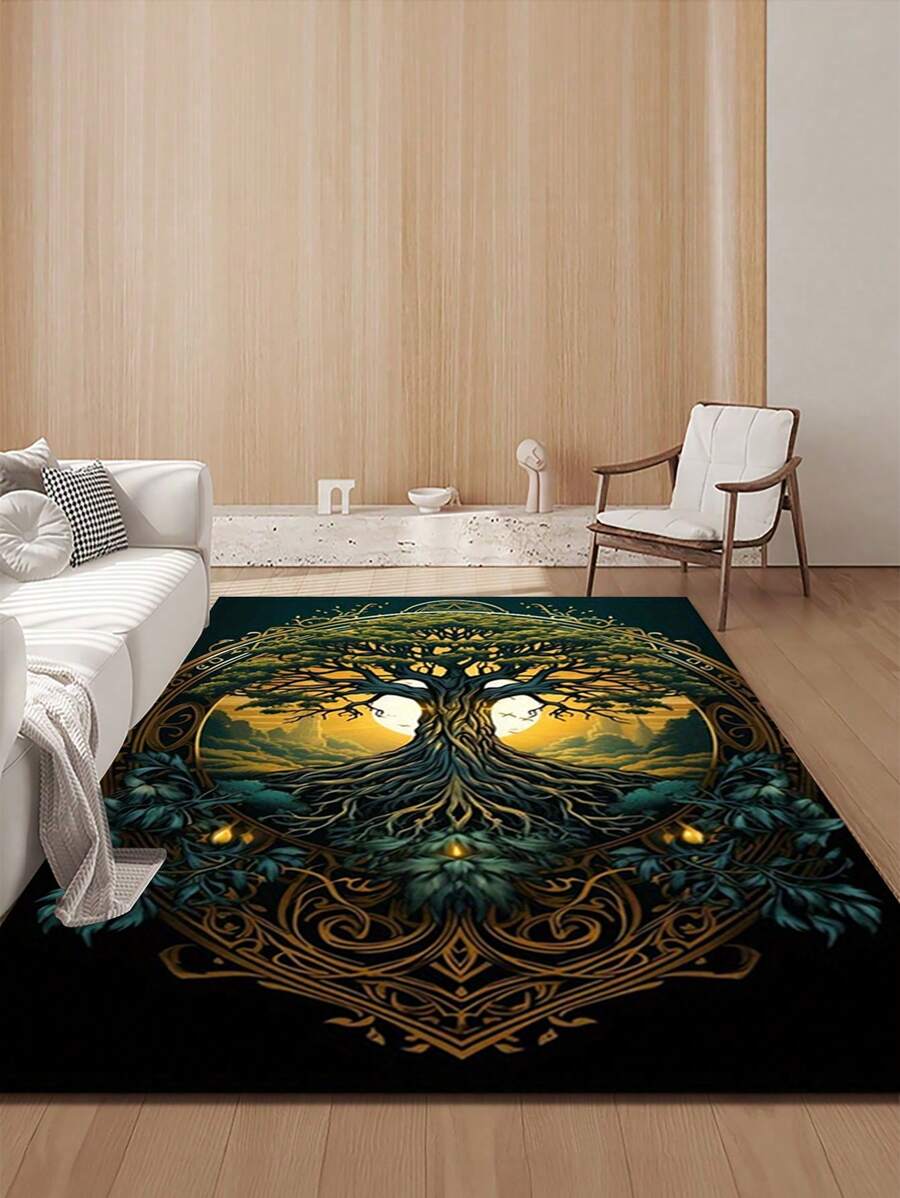 1pc Anti-Pollution Tree Of Life Rug, Stain-Resistant Polyester Tree Of Life Rug, Non-Shedding & Anti-Slip, Suitable For Living Room & Bedroom, Living Room Rug, Small Living Room Rug, Bedroom Rug, Living Room Home Decor, Outdoor Rug, Washable Rug