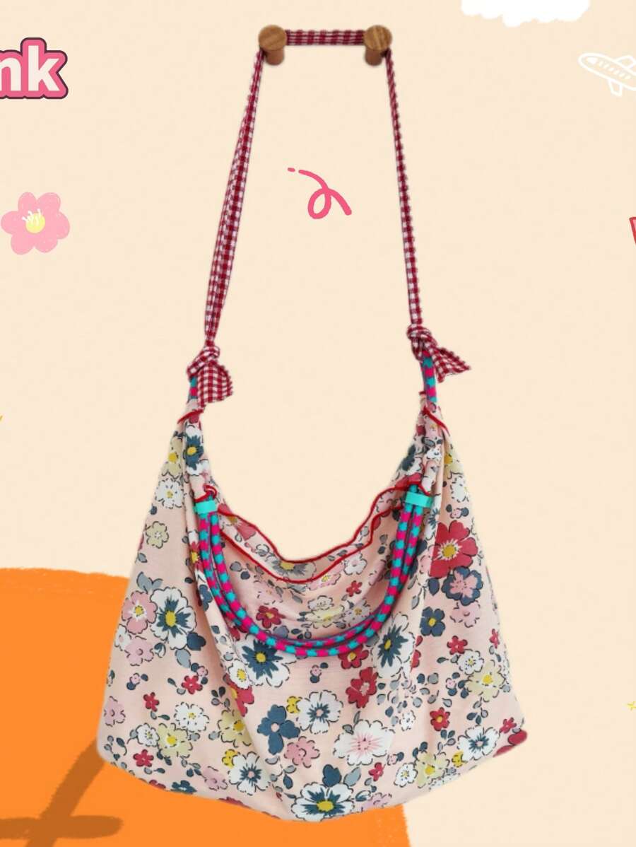 1pc Women Floral Print Large Capacity Tote Bag, Elegant & Versatile Fashion One Shoulder Handbag, Suitable For Everyday Use, Travel, Shopping