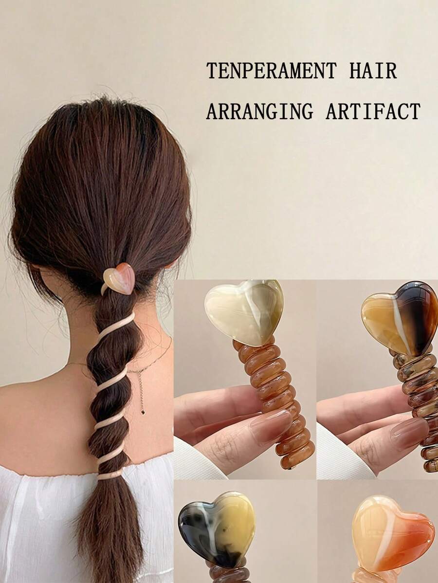 1 Peça/4 Peças/1 Conjunto Conjunto Fofo de Grampos de Cabelo Trança de Bolha - Grampos de Cabelo com Formato de Coração e Cordão de Telefone para Meninas, Adolescentes, Mulheres | Dia dos Namorados, Encontros, Festa, Acessórios Escolares