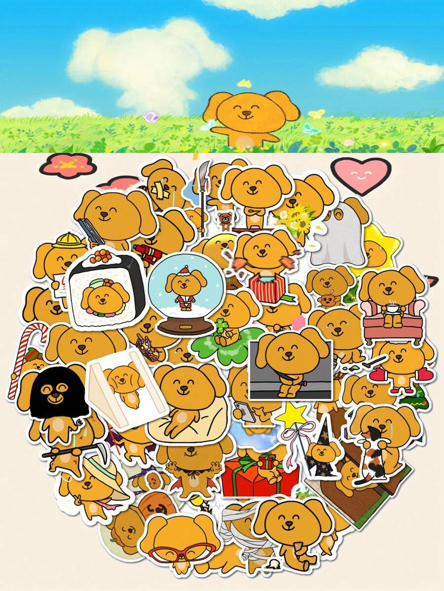 50pcs/Pack Funny Cute Dumb Dog Sticker Decorations, Waterproof For Water Bottle, Phone, Fridge