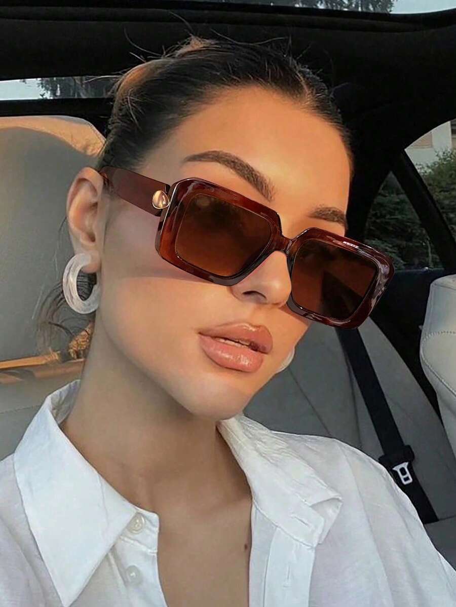 1 PC Women's Korean Elegant Square Frame Gemstone Accessory Fashion Eyewear Suitable For Daily Outfit Matching, Holiday Gift And Work Commuter Use