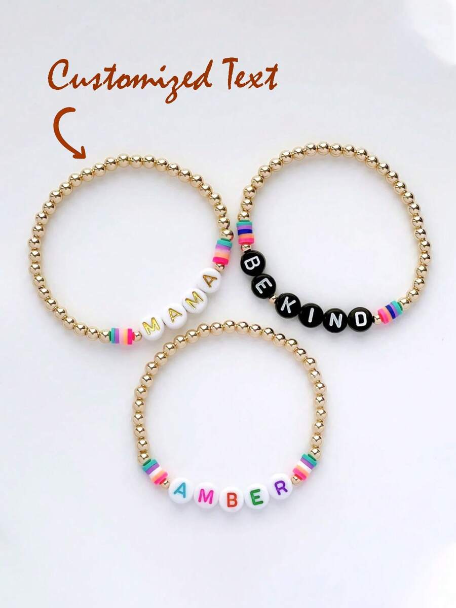 1pc Personalized Colored Name, Letter, Text Bracelet, Vibrant Color Birthday Party Gift, Back To School Gift, Suitable For Teens