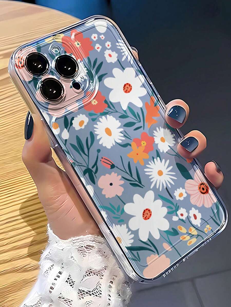 1 pieza Funda protectora de teléfono de TPU con gráfico floral de verano, compatible con iPhone 16, 15, 14, 13, 12, 11 Pro Max