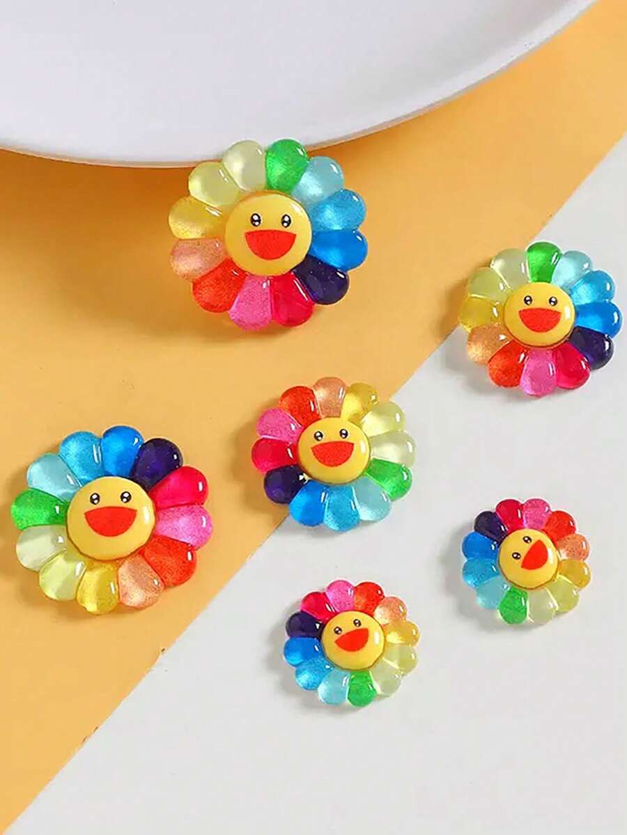 Set de 10/20 encantadores encantos grandes de girasol de colores arcoíris en resina para decoración creativa, manualidades de joyería, accesorios para el cabello, fundas de teléfono y accesorios para muñecas Blyth y Ob11