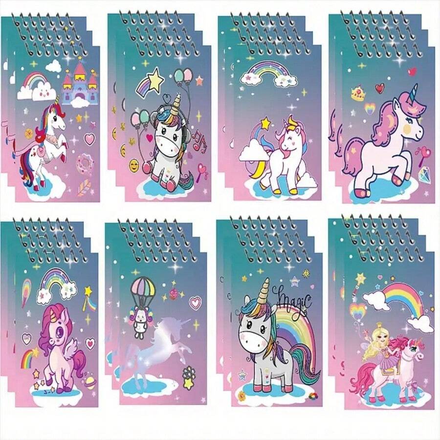 8 Pcs/Set Cute Cartoon Unicorn Spiral Notebook, With Star, Cloud & Heart Designs, Mini Portable Student Diary, Suitable For Journaling, Gift Choice, Spiral Binding, Back To School Notebook
