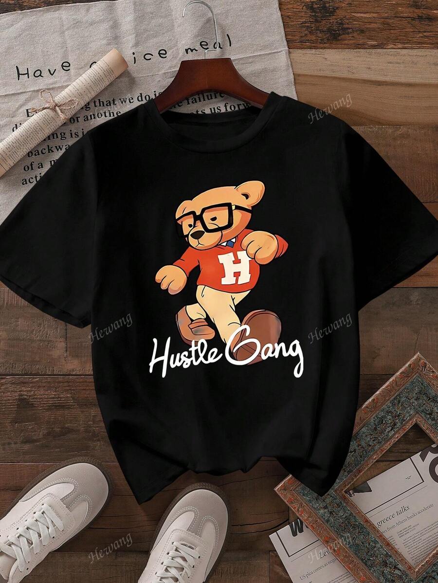 Dames Letter & Teddy Korte Mouw T-shirt Grafische T-shirts Dames Tops