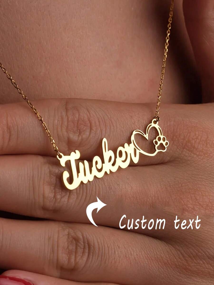 1Pc Customized Heart Dog Paw Name Necklace For Women Gold Color Stainless Steel Geometric Necklace Pet Party Jewelry Gift