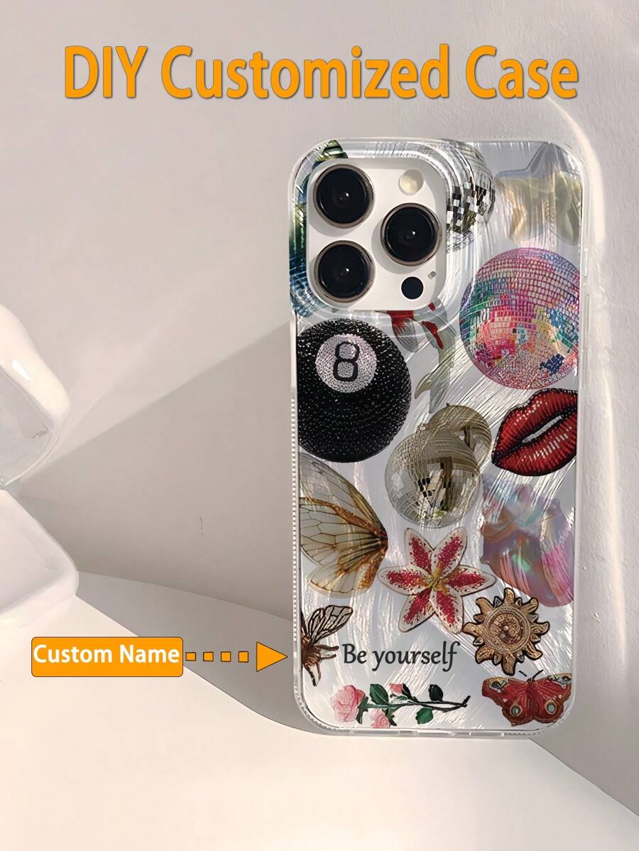 Funda personalizada para teléfono con DIY Nombre, Estampado de Labios y Patrón de Número 8, compatible con iPhone15/14Plus/13Pro/12ProMax/11/6P/7P/XS/XR, regalo personalizado para individuo, pareja, familia, amigo, cumpleaños, aniversario