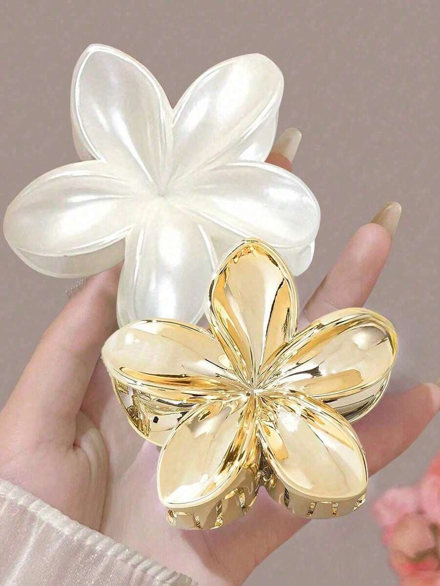 2pcs Acrylic Flower Design Oversized Hair Claws, Elegant Sophisticated Personalized Hair Clip Accessories For Women, Versatile Daily Wear Back To School