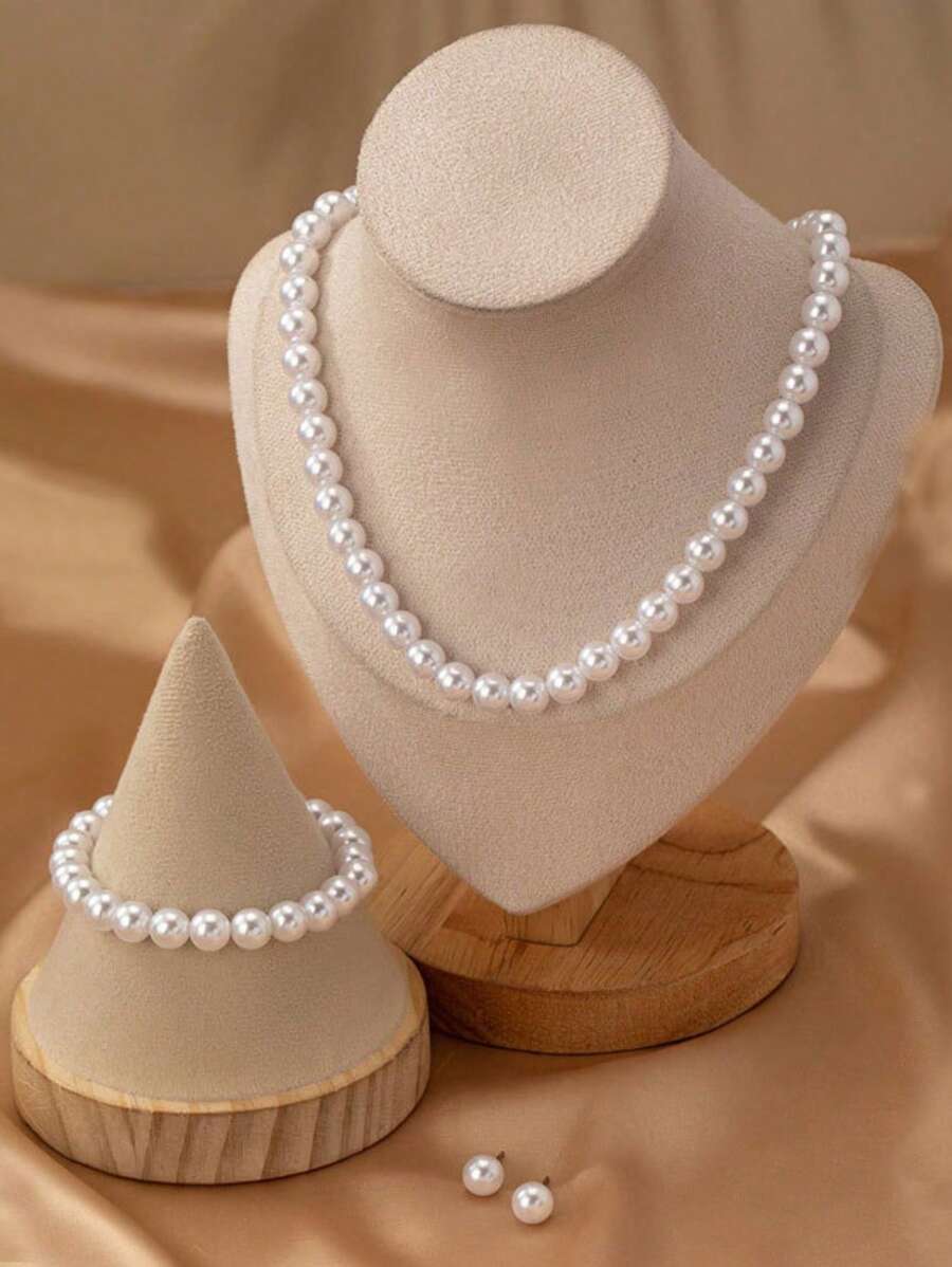 4 Peças/Conjunto Conjunto de Joias Minimalista de Colar, Pulseira e Brincos com Pérolas, Adequado para Jantar à Noite, Encontro, Festa, Combinação de Moda