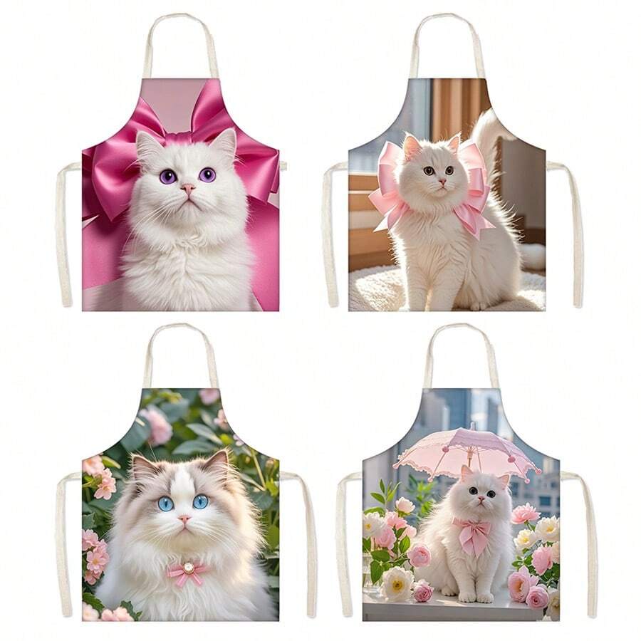 1 pièce Super mignon tablier de cuisine rose chat, tablier de cuisine haute qualité résistant aux salissures, convient aux chefs, jardiniers, cuisiniers, rôtisseurs, fleuristes, peintres, baristas, vêtements de travail résistants aux salissures, 65cm * 53cm * 53cm