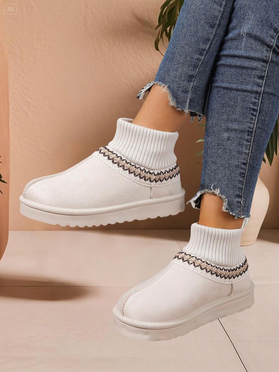 Women's Cute Snow Boots, Fashionable Versatile Flat Thick Bottom Short Boots, Anti-Slip Warm Shoes, Suitable For Indoor And Outdoor Wear, Autumn/Winter