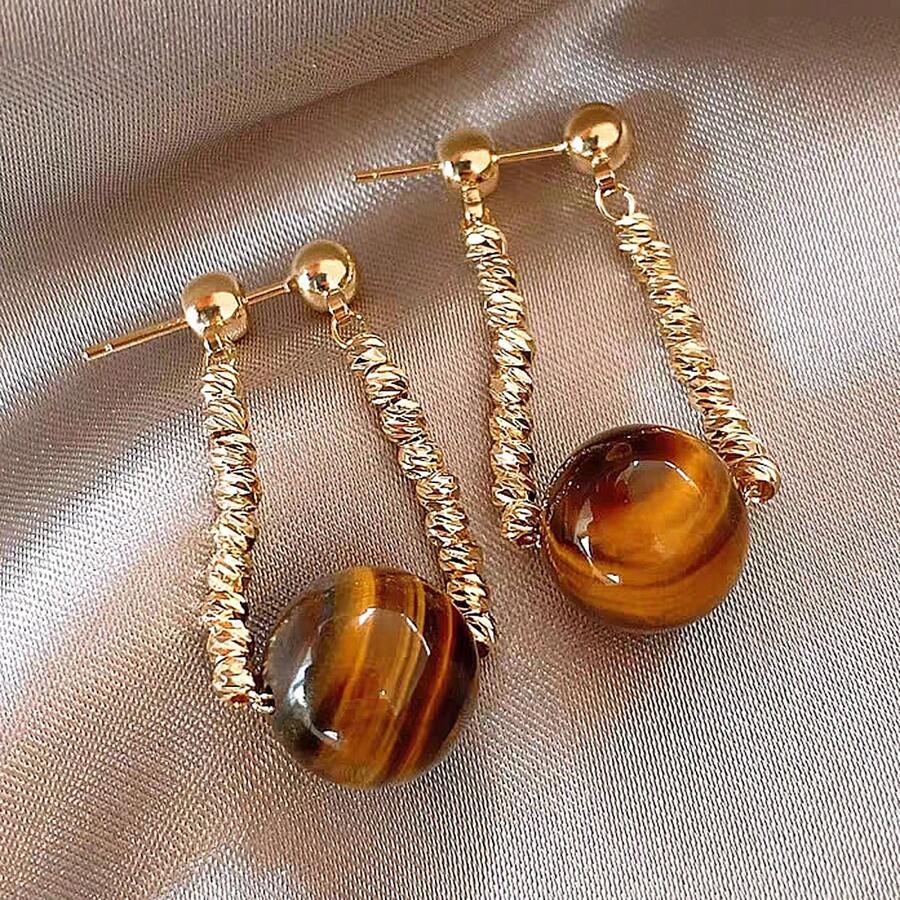 1 paire de boucles d'oreilles élégantes et rétro en pierre d'œil de tigre, pour femmes, convient pour les vacances, l'anniversaire, les rendez-vous, les bals, les fêtes, les mariages, les voyages, la tenue casual