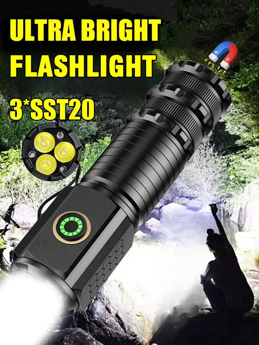 1pc Mini Portable Multifunctional Hat Clip Flashlight With 3 Modes, Bright Light, Magnetic Absorption, Hammer For Self-Defense, Aluminum Alloy Material, Suitable For Outdoor Adventures, Car Emergency Use
