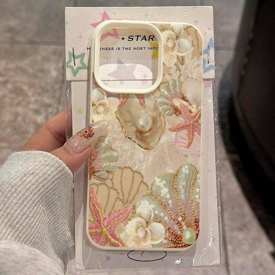 1 Stück Sommer Ozean Thema Handy Hülle aus TPU Material mit Muschel-, Seestern- und Perlenmuster, kompatibel für und andere Handys