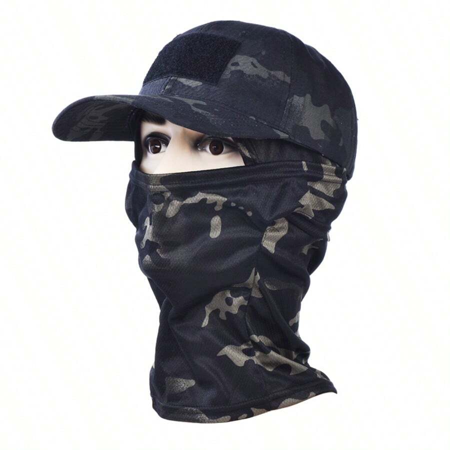 (Mütze und Maske) Sport Cap Camouflage Baseball Cap Maske Set für Outdoor Camping Angeln UV-Schutz wind- und atmungsaktiv schnell trocknende Cap Kombi