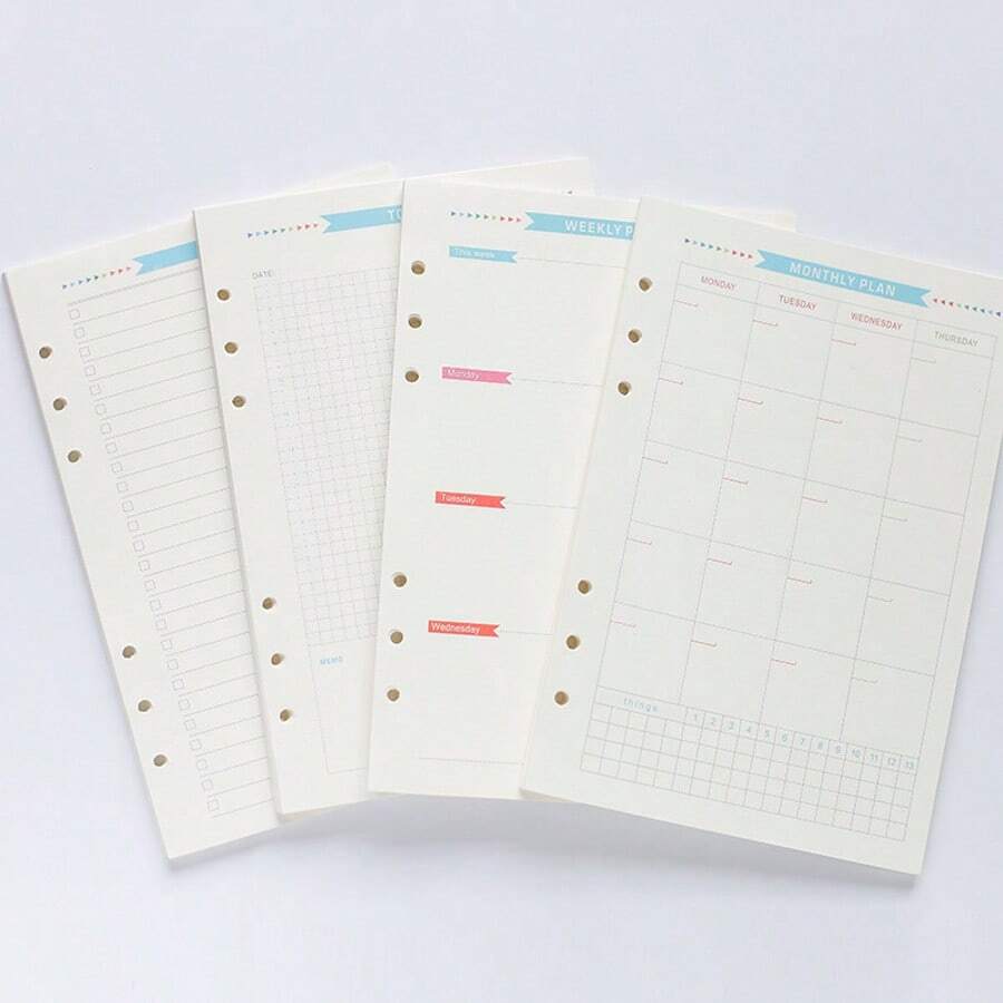 4 STÜCK, A5 & A6 Nachfüllblätter für Loseblattordner - 6-Loch Perforation, Tages-/Wochen-/Monatsplaner Einlagen mit Zielverfolgung, lochbare dicke Papiere, geeignet für Schreiben und Büronutzung, für Hochschule, Zuhause und Schule, Schulsachen, erster Schultag, Schulmaterial, Schulanfang