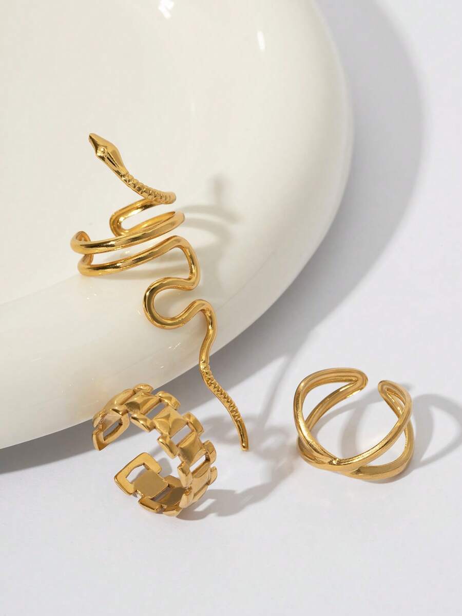 Anneau en acier de titane en forme de serpent pour femmes, anneau ouvert réglable en acier inoxydable doré de luxe, non ternissable, convenant pour le port en soirée