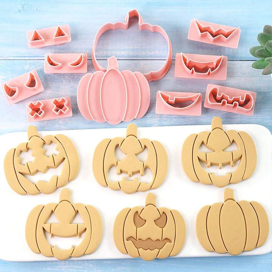 9 Stücke Mini Kürbis Keksform Set, DIY 3D Kürbis & Geist erhabenes Design Keksstempel, Keksausstecher Set für Zuckergusskzendekoration, Mini Lebkuchen Kuchenpralinem Form, Halloween Deko
