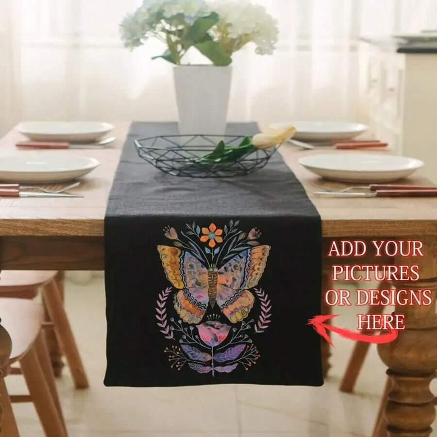 1pc Custom Personalized Table Flags 13x72 Inch - Blank Polyester Table Runners For Weddings, Birthdays, Christmas, Valentine's Day - Reusable Party Decorations & Photo Backdrops 