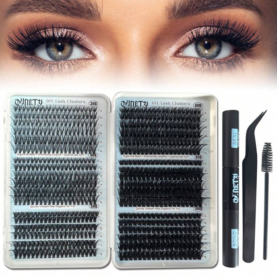 DIY Lash Extension Kit 720PCS D Curl Lash Clusters 30D 40D 60D 80D 100D Individual Lash Kit 8-16mm Volume Lashes With Lash Bond And Seal, Lash Tweezers, Lash Brush