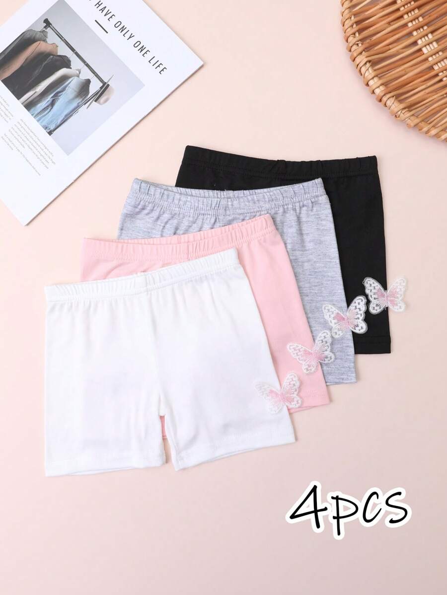 Paquete de 4 shorts/mallas decorados con mariposas para niñas, lindos y elegantes para uso diario, apropiados para todas las estaciones