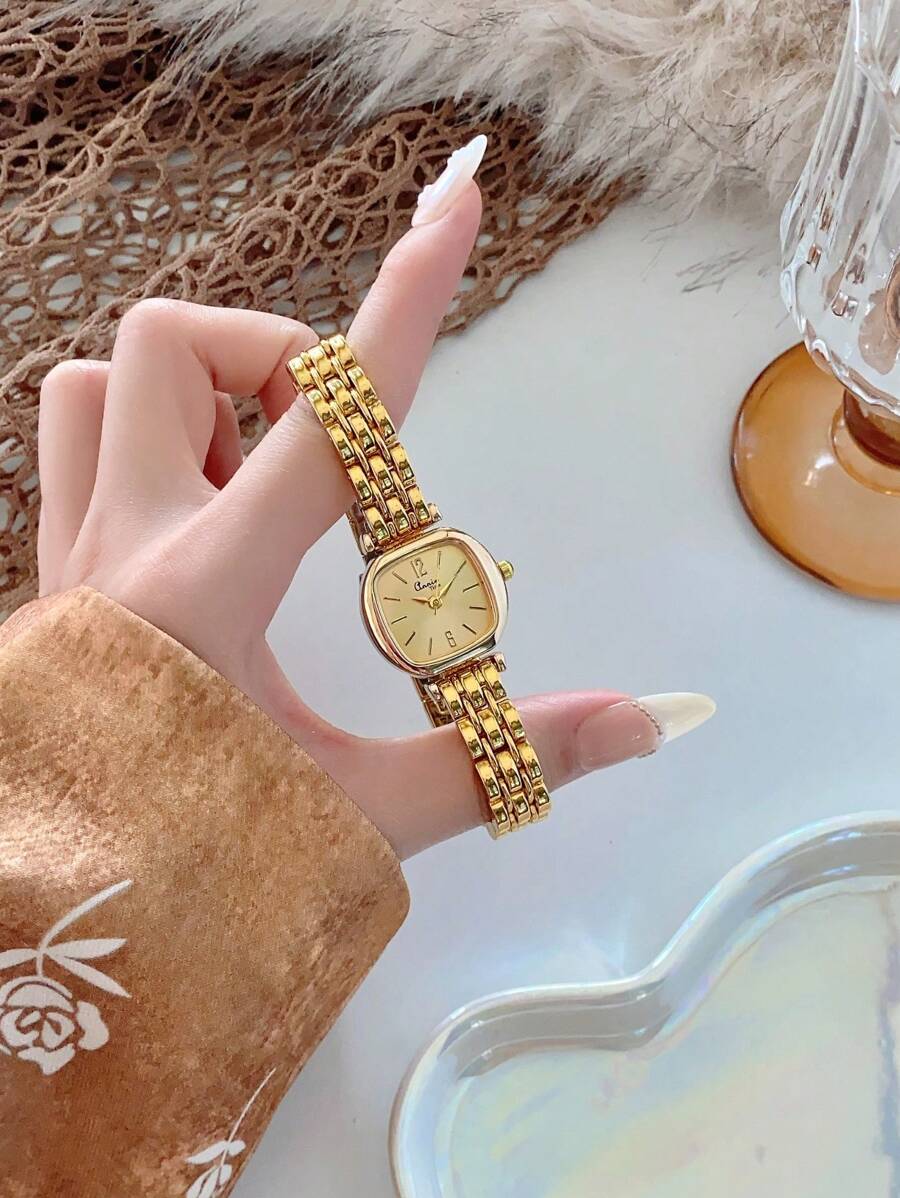 1pc Stainless Steel Strap Women Square Bracelet Watch, Elegant & Versatile, Shell Dial, Multi-Function, Suitable For Daily Wear