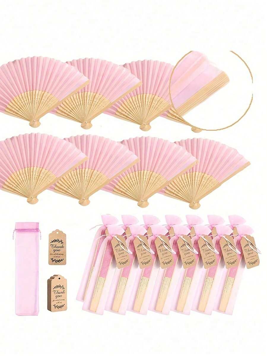 3/15/30pcs/Set, Pink Wood Folding Fan With Gift Bag Thank You Card Set, Thank You Cards, Bridal Bamboo Handheld Folding Fan, Single Party Wedding Bride Shower Decorations, Bridesmaid Bamboo Handheld Folding Fans, Single Party Photo Props,Bridesmaids Gifts And Wedding Decorations, Perfect Wedding Gifts, Wedding Decoration, Very Suitable For Parties And Events, Perfect Summer Accessories, Women's Folding Fan