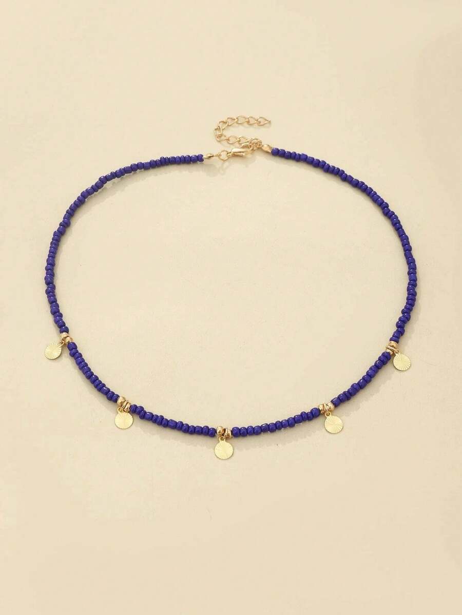 1 pieza Collar de mujer con cuentas vintage y de arroz, versátil y simple, de moda