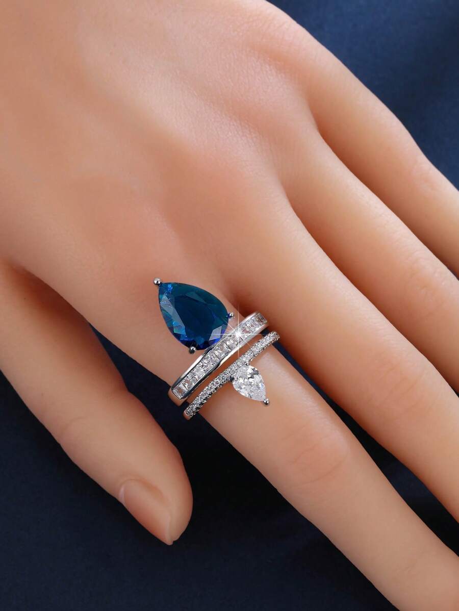 1pc High-End Creative Cubic Zirconia Teardrop Design Women Ring