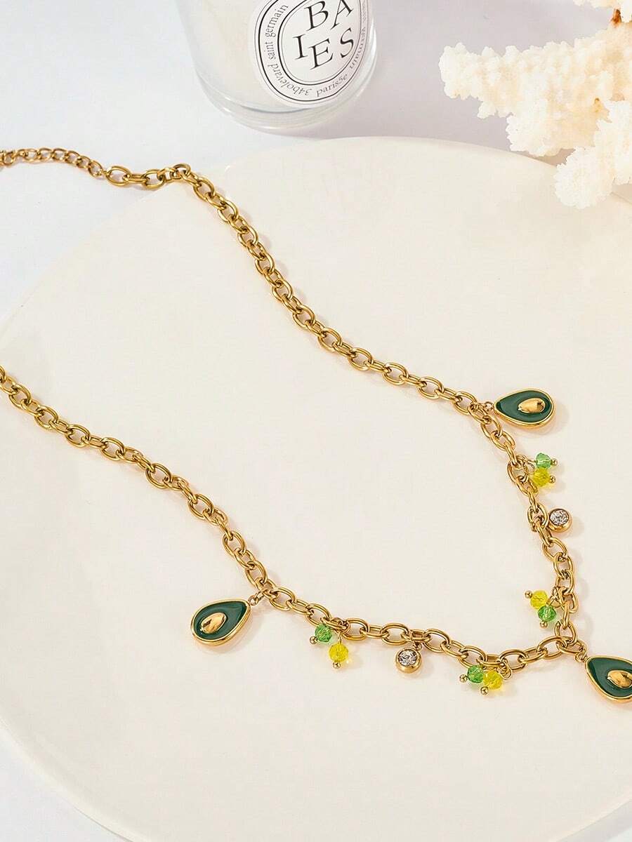 1 pieza Collar con frutas dulces y lindos, que incluye pitaya, sandía, aguacate, toronja y manzana, adecuado para estudiantes, un regalo encantador para niñas
