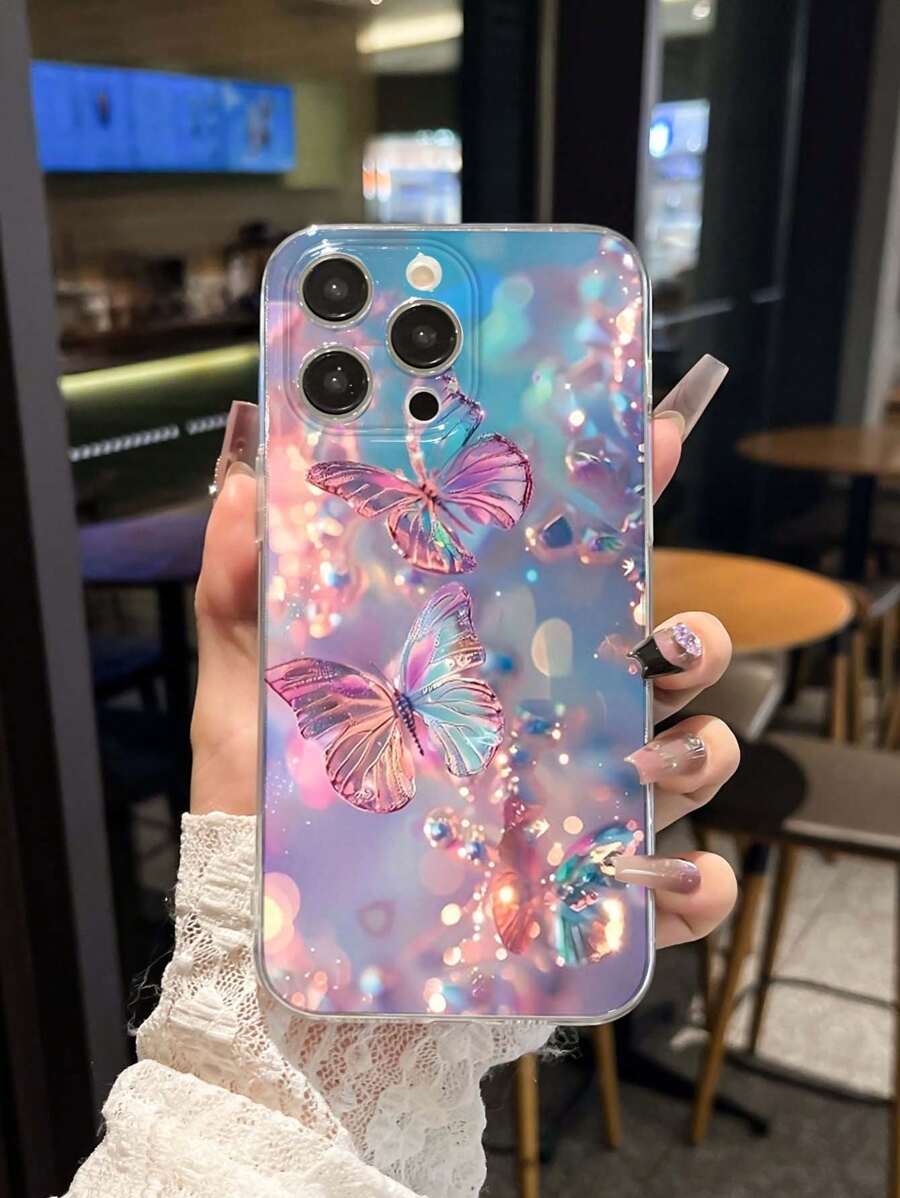 1pc High Transparency Animal Butterfly Painted Thick Anti-Slip Protective Phone Case Suitable For IPhone 16, IPhone 16 Pro, IPhone 16 Plus, IPhone 16 Pro Max, IPhone 15 Pro Max, Apple P13, P14 Women, P11 Soft Shell, P12, XS, XR, 7/8P