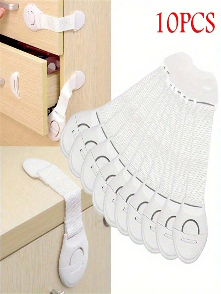 Set de 10 cerraduras de seguridad para gabinetes blancos a prueba de niños, protector de seguridad para cajones y puertas de gabinetes, cerraduras de plástico para puertas
