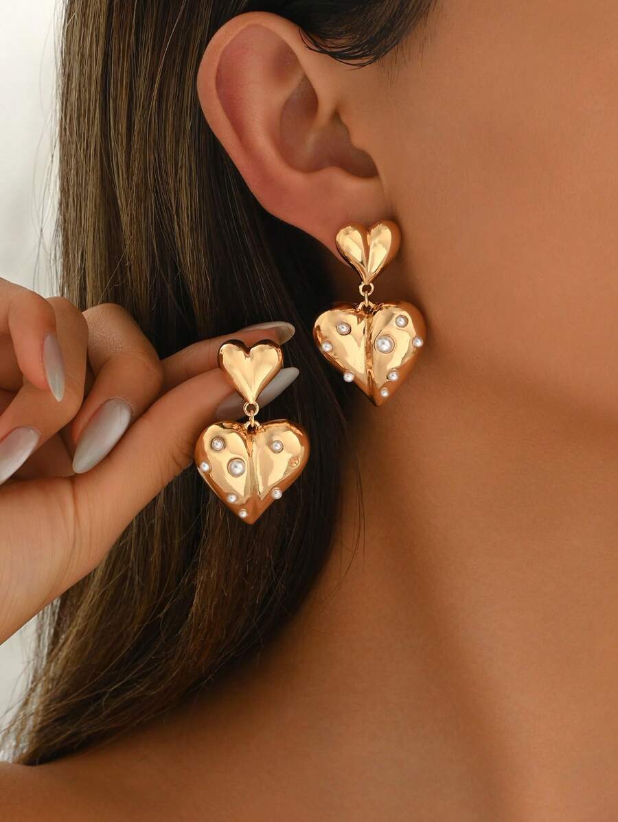 2 Stücke minimalistisches, süßes Blasen & Herz Anhänger Perlenohrringe, elegant, geeignet für Alltag, Strand, Date, Jahrestags-Geschenk für Frauen