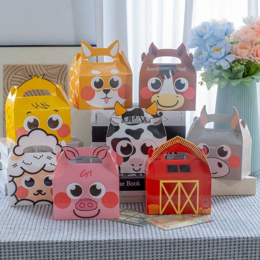 8 Stücke/16 Stücke/24 Stücke Bauernhof-Tier Party Geschenkboxen, Landhausstil Party Süßigkeiten Geschenkboxen für Geburtstagsparty Dekorationen, 8 Valentinstag Designs