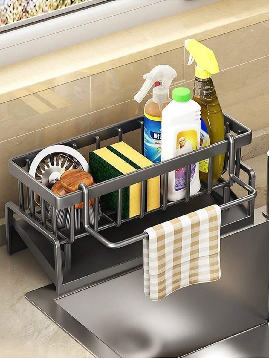 wuyun Portasponge per lavandino in plastica, lavello da cucina autosvuotante, organizer per spugne da piatti con rastrelliera rimovibile per panni, portaspazzola e dispenser per sapone da bagno, rastrelliera di drenaggio in plastica