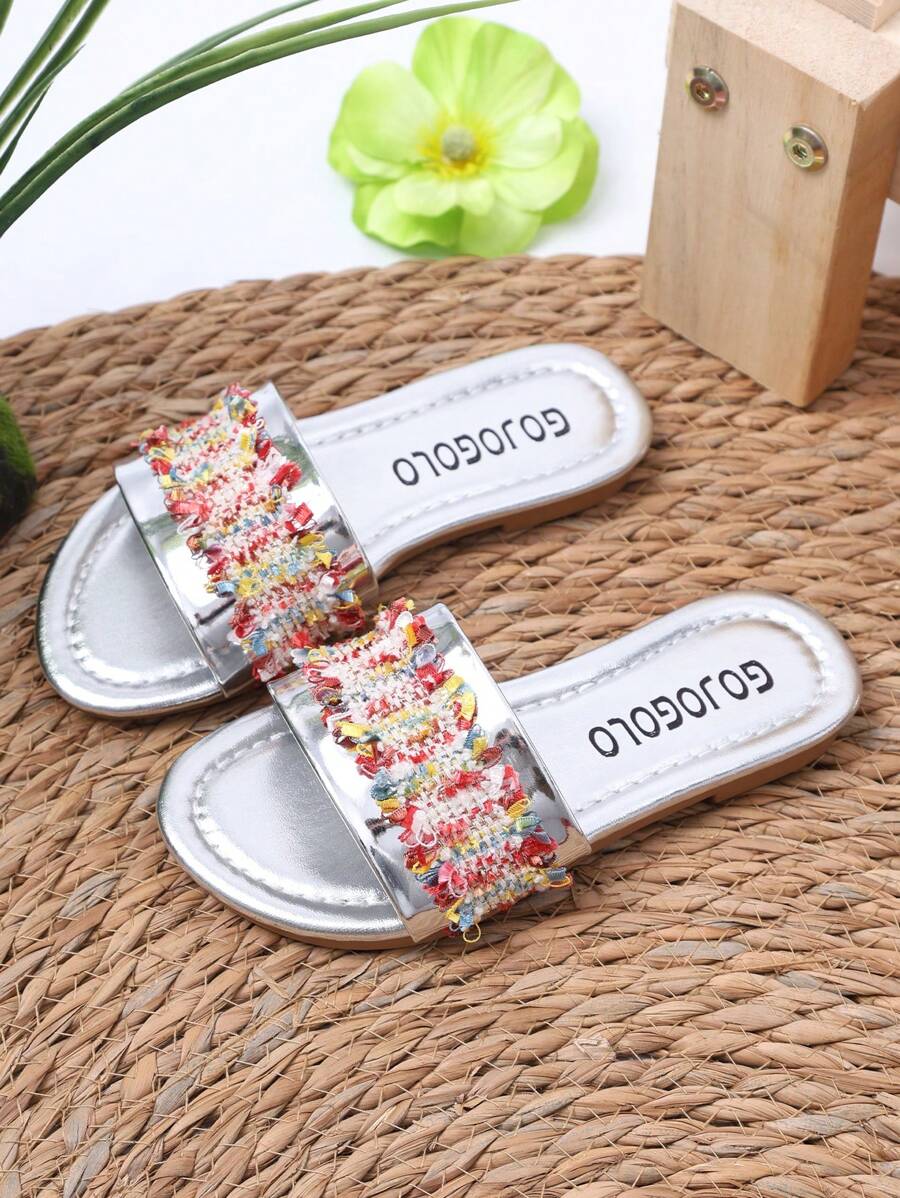 1 Pair Girls' Open Toe Sandals, Casual Minimalist Fashion, Flat Beach Slippers For Indoor & Outdoor, Suitable For Daily, Holiday And Travel